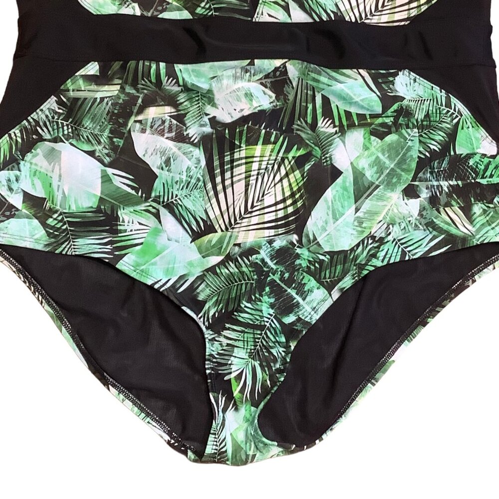 Torrid Vixen 1pc Swimsuit Women Size 22/24 Green Palm Black Mesh Insets NWT - Picture 3 of 7